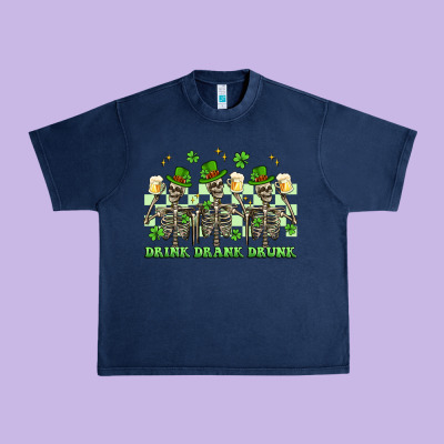 St. Patrick's Day Skeletons Drink Drank Drunk Urban Heavy Tee Designed By Artiststas