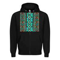 Black Aztec Turquoise Pattern Zipper Hoodie - CowCowDesign