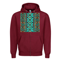 Burgundy Aztec Turquoise Pattern Zipper Hoodie - CowCowDesign