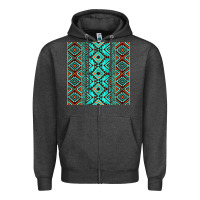 Charcoal Heather Aztec Turquoise Pattern Zipper Hoodie - CowCowDesign