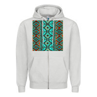 Dove Grey Aztec Turquoise Pattern Zipper Hoodie - CowCowDesign