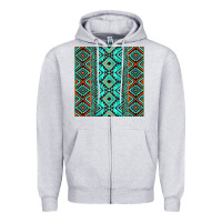 Heather Grey Aztec Turquoise Pattern Zipper Hoodie - CowCowDesign