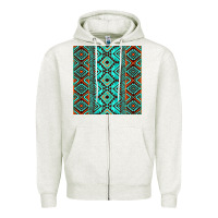 Oatmeal Heather Aztec Turquoise Pattern Zipper Hoodie - CowCowDesign