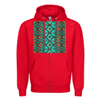 Red Aztec Turquoise Pattern Zipper Hoodie - CowCowDesign