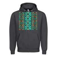 Smoke Aztec Turquoise Pattern Zipper Hoodie - CowCowDesign