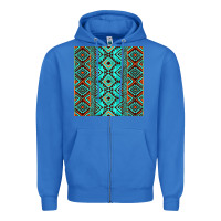 True Royal Aztec Turquoise Pattern Zipper Hoodie - CowCowDesign