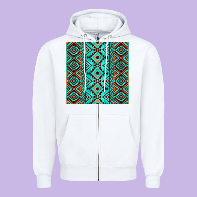 Aztec Turquoise Pattern Zipper Hoodie Designed By Cowcowdesign