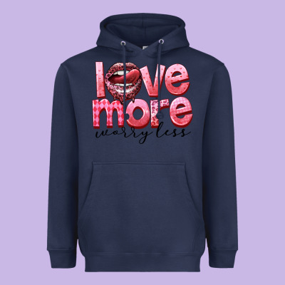 Love More Worry Less Heavyweight Hoodie Designed By Fadigitalartstudio