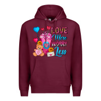 Burgundy Love More Worry Less Valentines Day Cold Drink Premium Hoodie - FaDigitalArtStudio