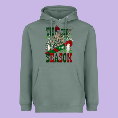 Tis The Season Skeleton Snowboard Heavyweight Hoodie Designed By Fadigitalartstudio