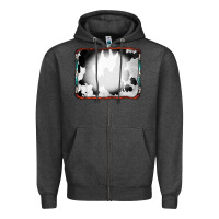 Charcoal Heather Cowhide Background with Bleach Serape Frame Zipper Hoodie - CowCowDesign