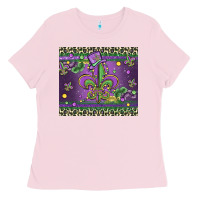 Bubblegum Pink mardi gras fleur de lis Ladies Tee - MaliasSmallBusiness