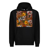 Black Western Spotted Pig With Sunflowers Seamless Premium Hoodie - FaDigitalArtStudio