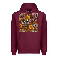 Burgundy Western Spotted Pig With Sunflowers Seamless Premium Hoodie - FaDigitalArtStudio