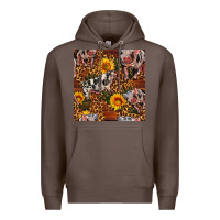 Coffee Western Spotted Pig With Sunflowers Seamless Premium Hoodie - FaDigitalArtStudio