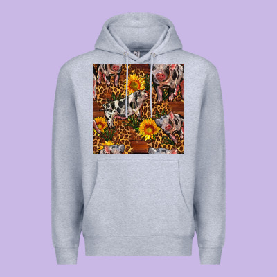 Western Spotted Pig With Sunflowers Seamless Premium Hoodie Designed By Fadigitalartstudio
