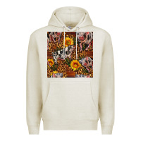 Oatmeal Heather Western Spotted Pig With Sunflowers Seamless Premium Hoodie - FaDigitalArtStudio