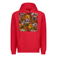 Red Western Spotted Pig With Sunflowers Seamless Premium Hoodie - FaDigitalArtStudio
