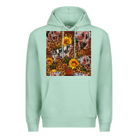 Seafoam Western Spotted Pig With Sunflowers Seamless Premium Hoodie - FaDigitalArtStudio
