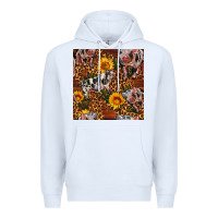 White Western Spotted Pig With Sunflowers Seamless Premium Hoodie - FaDigitalArtStudio