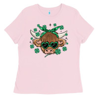 Bubblegum Pink st patrick's day cow Ladies Tee - MaliasSmallBusiness
