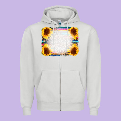 Serape Bleached Sunflowers Leopard Background Zipper Hoodie Designed By Cowcowdesign