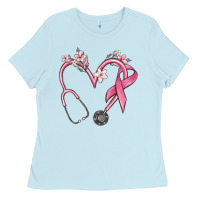 Baby Blue stethoscope nurse medical breast cancer awareness Ladies Tee - MaliasSmallBusiness