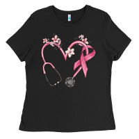 Black stethoscope nurse medical breast cancer awareness Ladies Tee - MaliasSmallBusiness