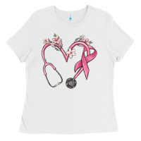 White stethoscope nurse medical breast cancer awareness Ladies Tee - MaliasSmallBusiness