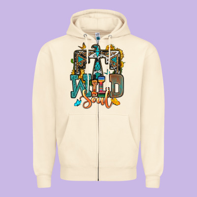 Western Wild Soul Zipper Hoodie Designed By Oliviacreatesart