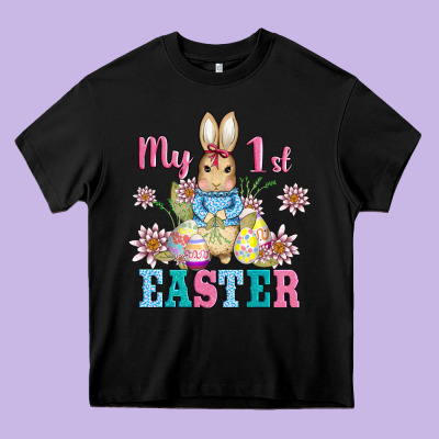 My First Easter With Baby Bunny And Eggs Heavy Core Tee Designed By Adodesignshop