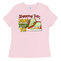 Bubblegum Pink stepping into juneteenth Ladies Tee - MaliasSmallBusiness