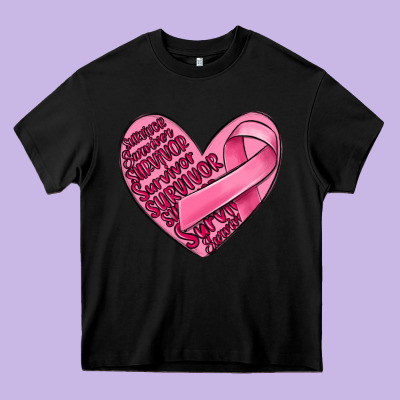 Heart Breast Cancer Heavy Core Tee Designed By Maliassmallbusiness