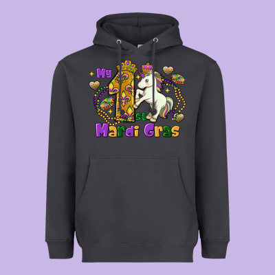 My First Mardi Gras Unicorn Heavyweight Hoodie Designed By Fadigitalartstudio
