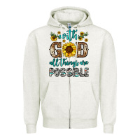 Oatmeal Heather with god all things are possible Zipper Hoodie - OliviaCreatesArt