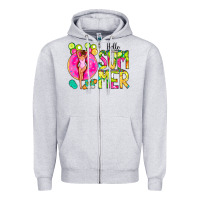 Heather Grey Hello Summer Donut Girl Zipper Hoodie - CowCowDesign