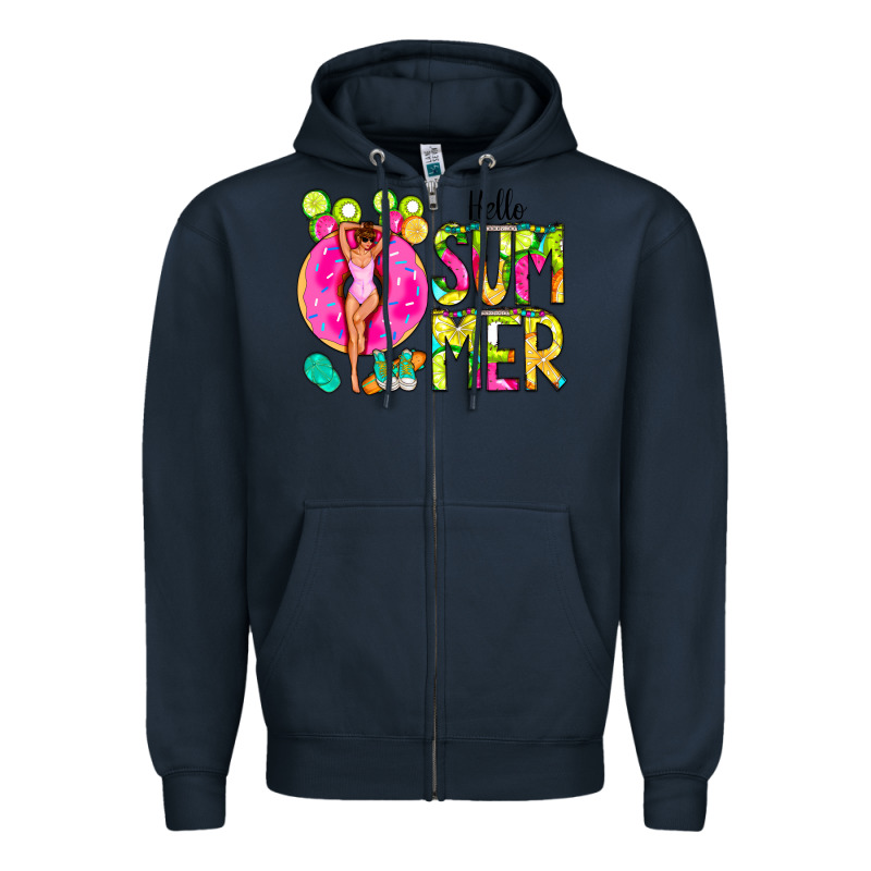 Hello Summer Donut Girl Zipper Hoodie by CowCowDesign | Teevron