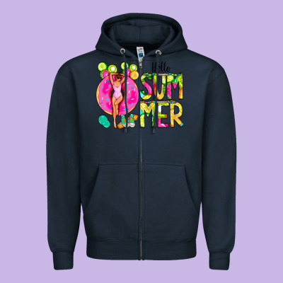 Hello Summer Donut Girl Zipper Hoodie Designed By Cowcowdesign