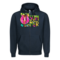 Navy Hello Summer Donut Girl Zipper Hoodie - CowCowDesign