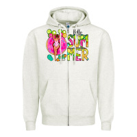 Oatmeal Heather Hello Summer Donut Girl Zipper Hoodie - CowCowDesign