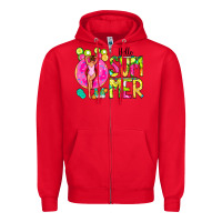 Red Hello Summer Donut Girl Zipper Hoodie - CowCowDesign