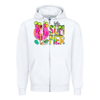 White Hello Summer Donut Girl Zipper Hoodie - CowCowDesign