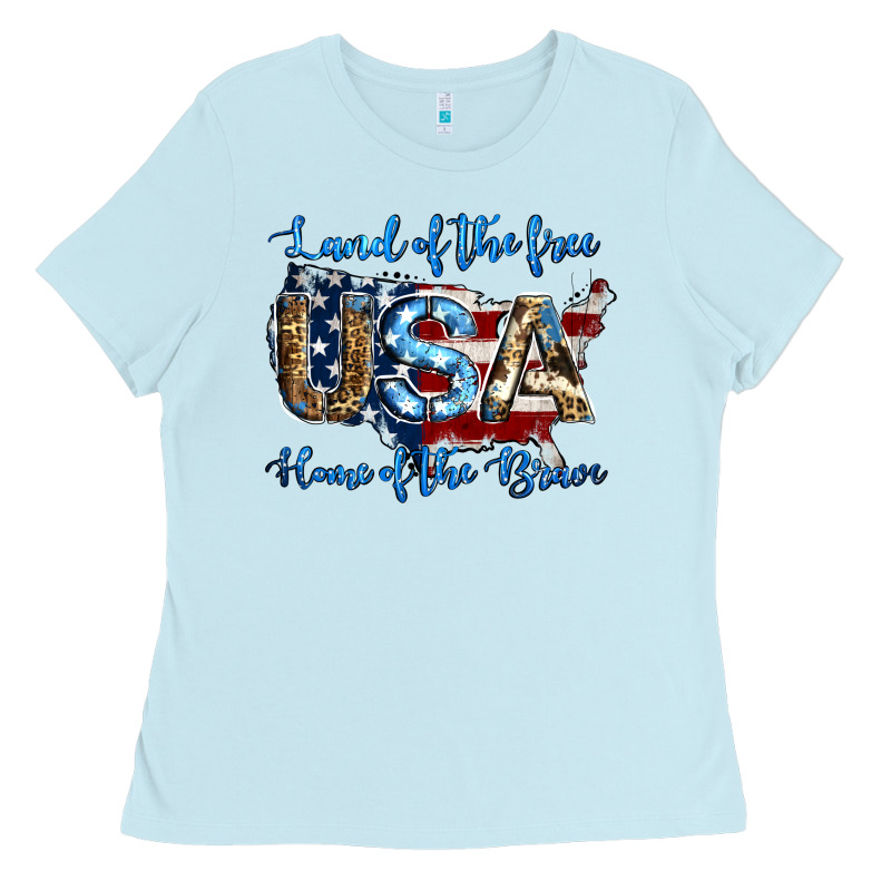 Land Of The Free Home Of The Brave American Flag Background Ladies Tee by Jasminsmagicworld | Teevron