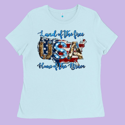 Land Of The Free Home Of The Brave American Flag Background Ladies Tee Designed By Jasminsmagicworld