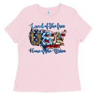 Bubblegum Pink land of the free home of the brave american flag background Ladies Tee - Jasminsmagicworld