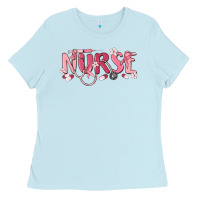 Baby Blue nurse breast cancer awareness Ladies Tee - MaliasSmallBusiness