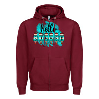 Burgundy Hello Summer Serape Turquoise Zipper Hoodie - CowCowDesign