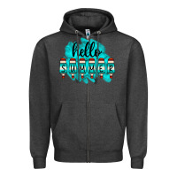 Charcoal Heather Hello Summer Serape Turquoise Zipper Hoodie - CowCowDesign