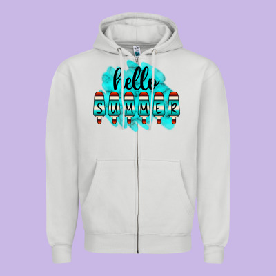 Hello Summer Serape Turquoise Zipper Hoodie Designed By Cowcowdesign