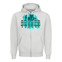 Dove Grey Hello Summer Serape Turquoise Zipper Hoodie - CowCowDesign